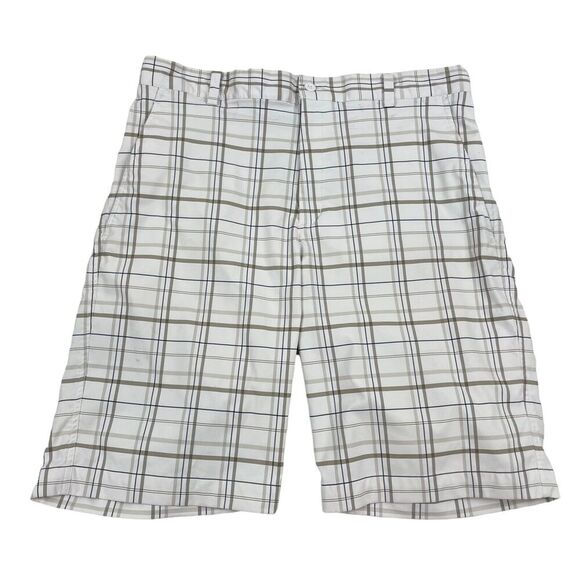Nike Golf Dri-Fit White Tan Plaid Shorts Performance Sz 34 Stretch 388782-100 - Picture 1 of 9